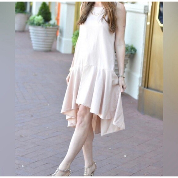 ANTHROPOLOGIE Maeve Camilla Blush Pink Drop Waist Dress High Low Hem Sz L - Picture 1 of 6